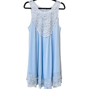 Altar’d State Large Baby Blue Dress w/ Pearl Details, Frilly Hem and Sheer Back